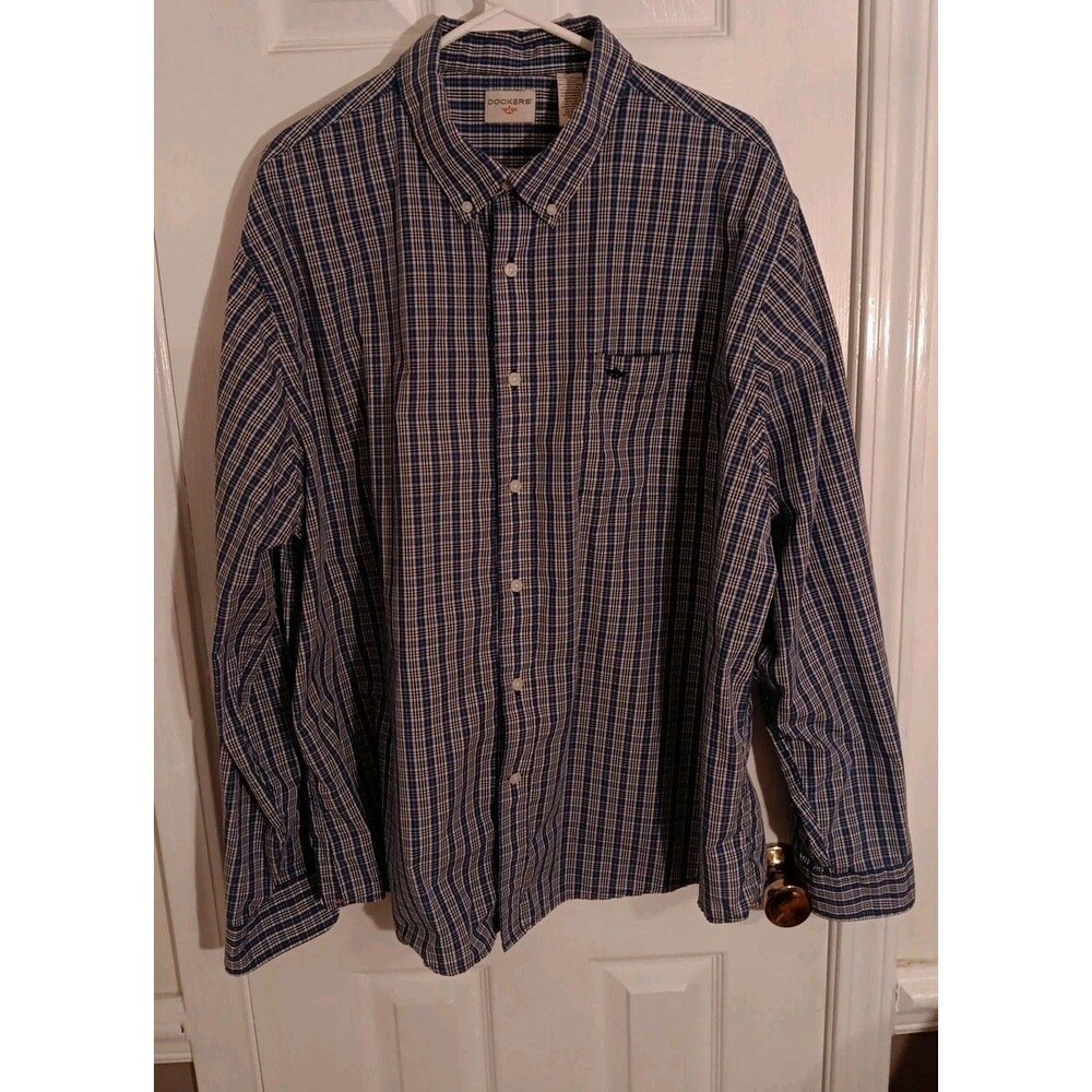Men's  Dockers Blue Pattern, Long Sleeve Shirt, XXL Button-up